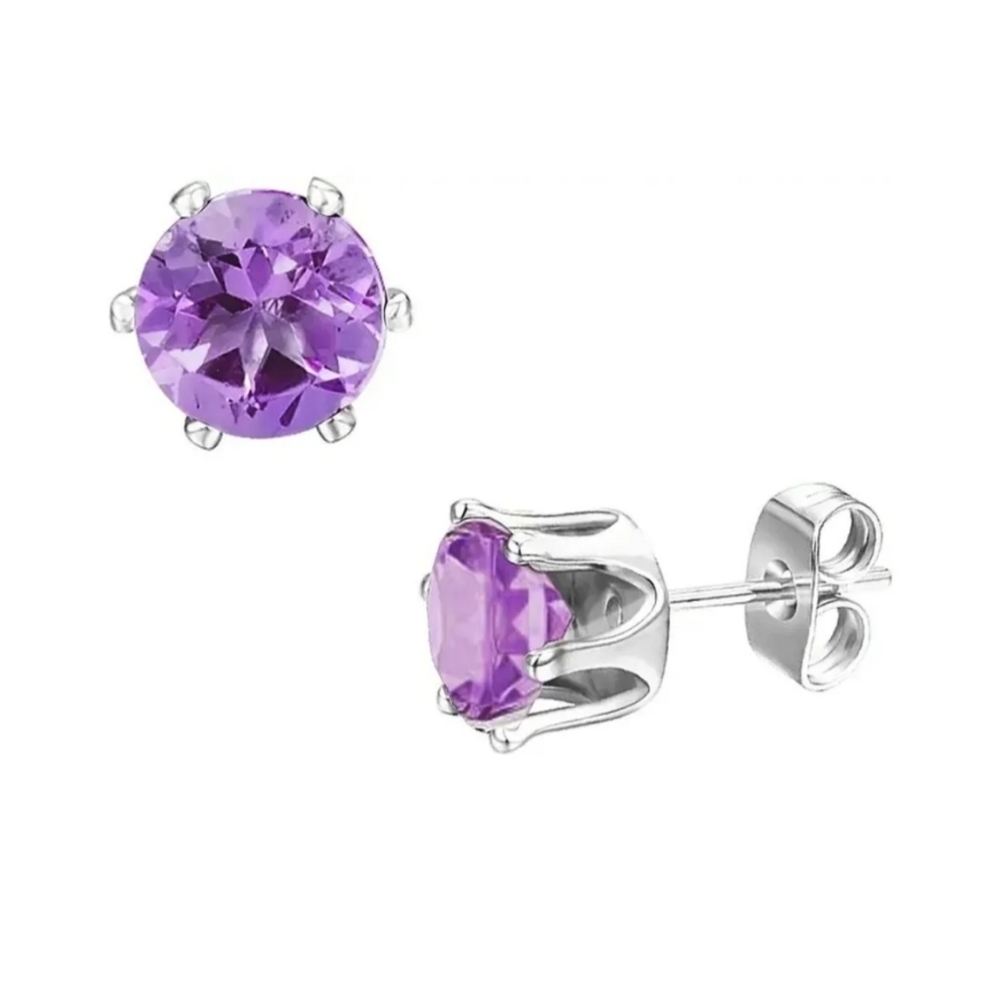 New Amethyst Sterling Silver Stud Earrings